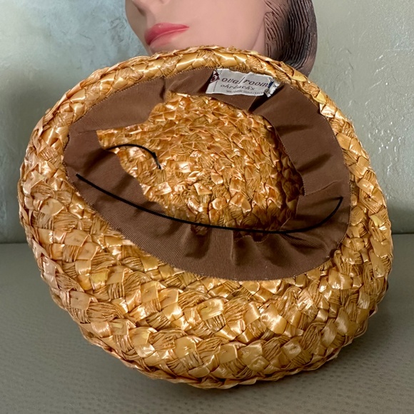 LOVELY VINTAGE GOLD STRAW BERET WITH TAN GROSGRAIN BOW main image 8